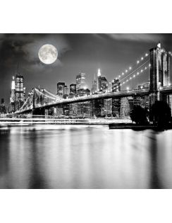 Фотообои 3D "Черно-белая инсталляция с полной луной над Бруклинским мостом", песок, 3х2,7м