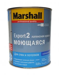 Краска MARSHALL Export 2 моющаяся латексная, для стен и потолков, глубокоматовая, база BС, 0,9л