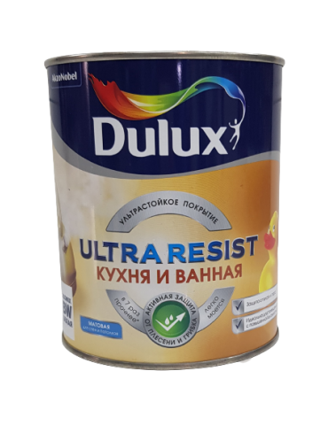 Краска DULUX ULTRA RESIST кухня и ванная, с защитой от плесени и грибка, матовая, база BW 1л