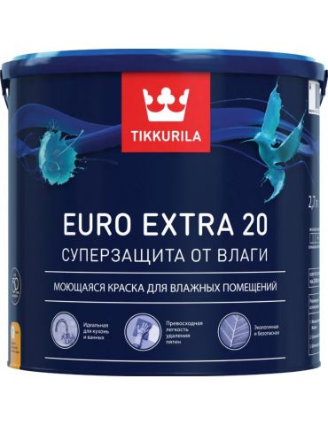 Краска Tikkurila Euro Extra 20 моющаяся для влажных помещений, 0,9л, полуматовая