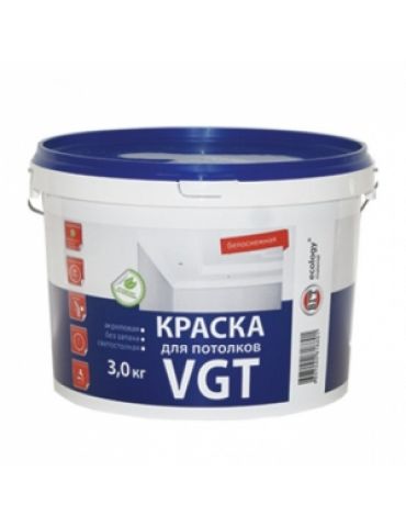 Краска VGT ВД-АК-2180 для потолков, акриловая, белоснежная, матовая, 3кг