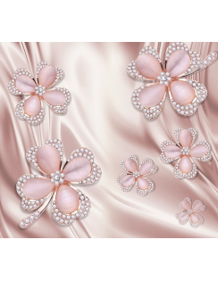 Фотообои 3D "Клевер с бриллиантами в нежно-розовых тонах", песок, 3х2,7м